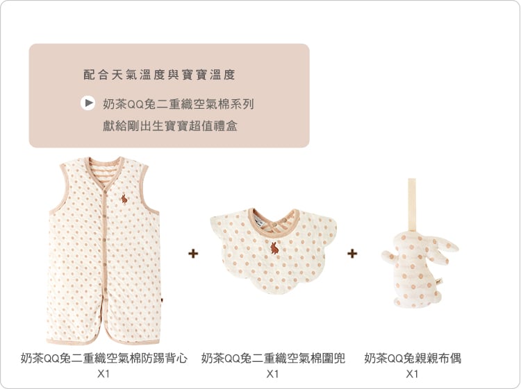 有機棉,台灣製,二重織,寶寶,彌月禮盒,滿月禮,新生禮,奶茶QQ兔